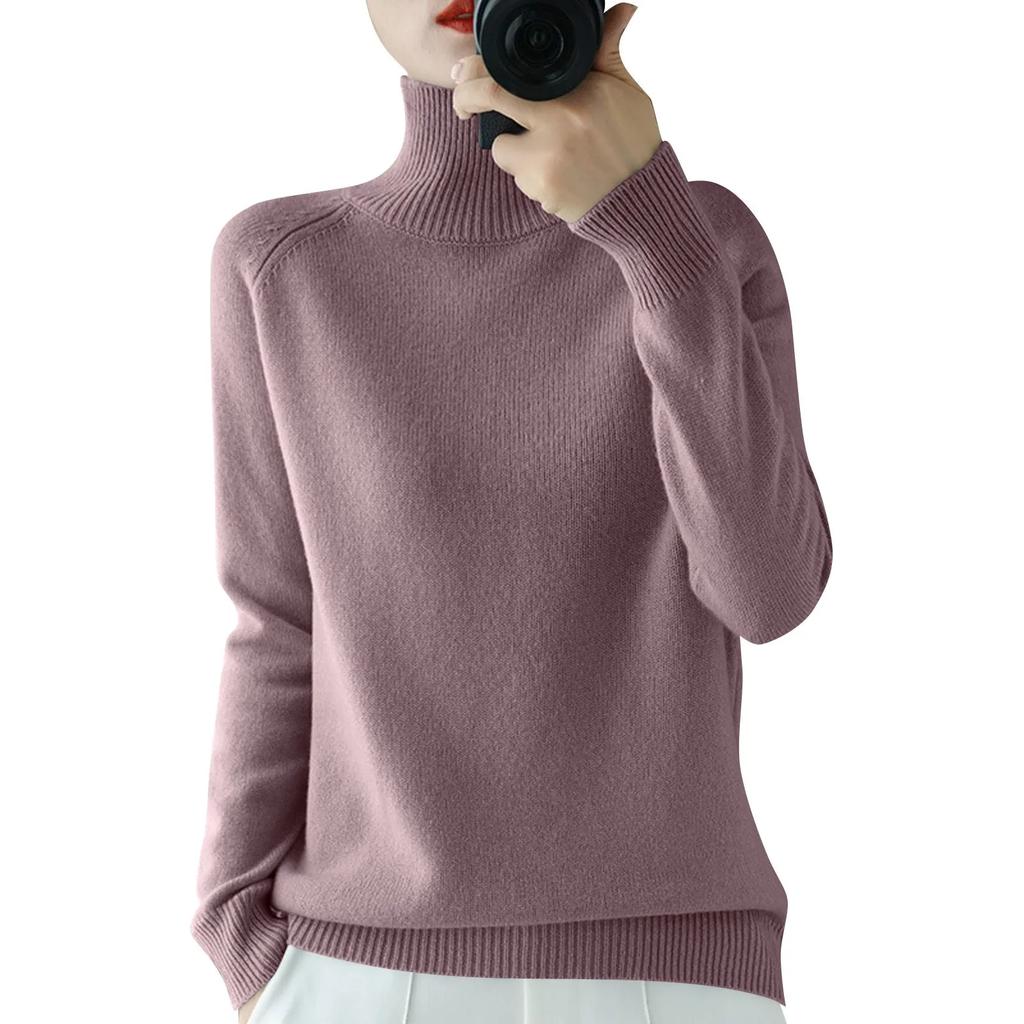 2025 Autumn Winter Women Pullover Long Sleeved Knitted Sweater Standing Collar Autumn Winter Top Sweater Women Sweaters