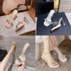French Transparent High Heel Crystal Sandals With Pu Material For Elegant Summer Wear