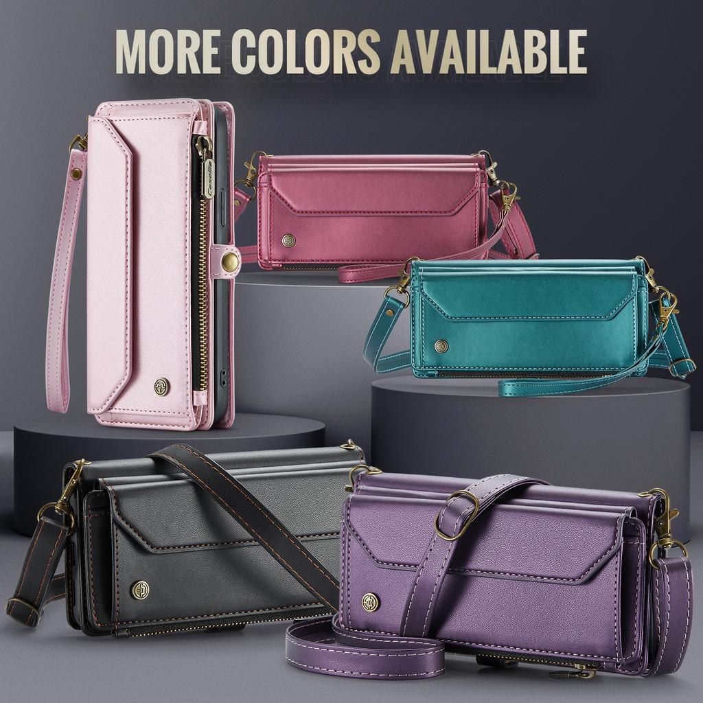 Suitable for iPhone 16 phone case, Apple 17 wallet leather case, Samsung S24 flip cover with zipper, Z Fold6
