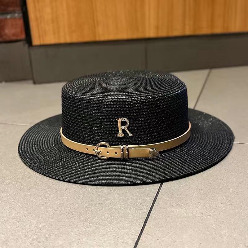 Women's Retro British Style Sun Hat with Rhinestone Letter & Leather Belt