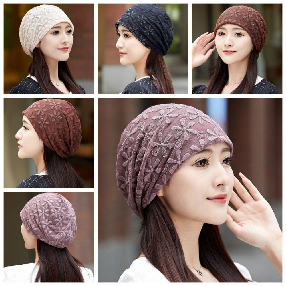 Hollow Out Beanies Cap Lace Flower Turban Beanies Caps Chemo Cap Crochet Slouchy Hat  Women Girls