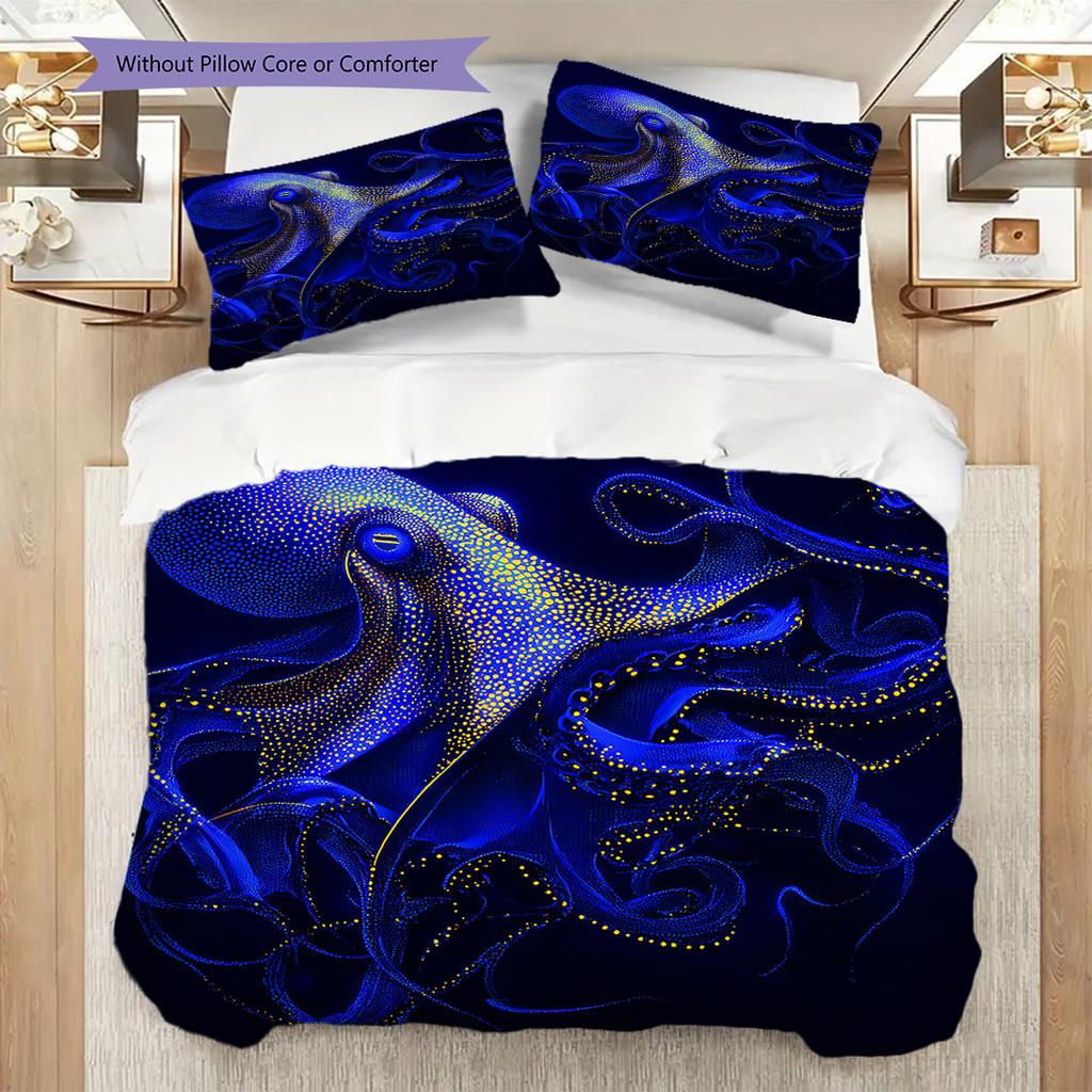 Octopus Pattern Bedding Quilt Set Quilt Cover Pillowcase Home Decoration Birthday Gift (1 * Duvet Cover + 2 * Pillowcase, Without Core)