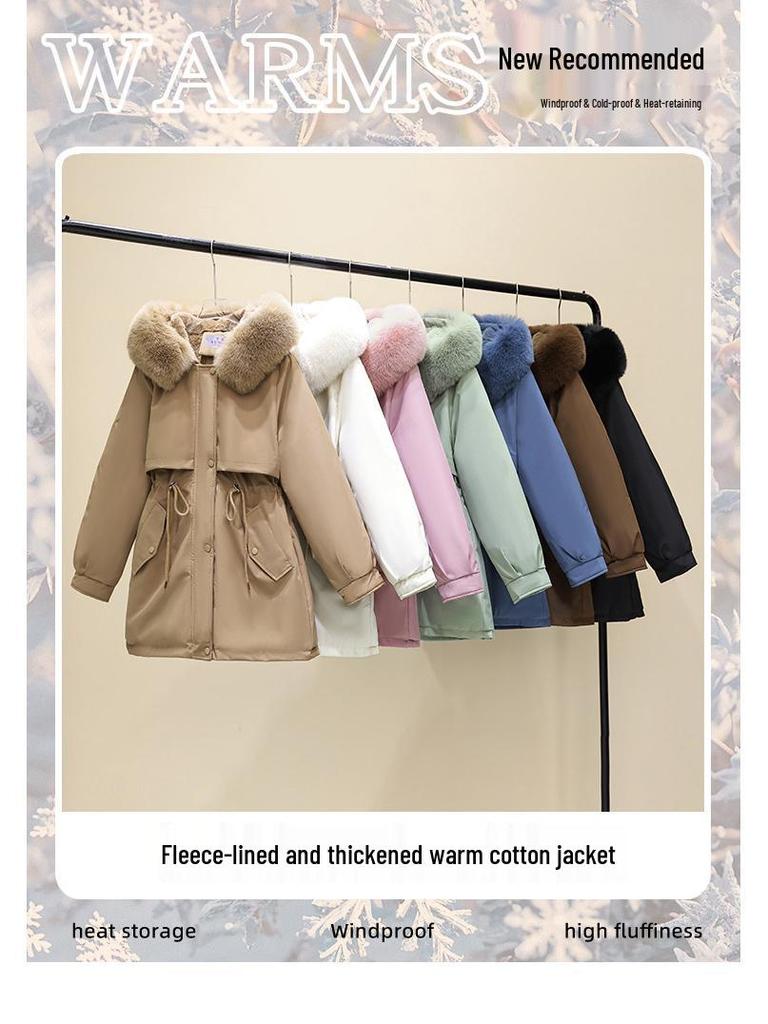 Damska zimowa parka z podszewką z polaru - Gruba, ciepła kurtka z kapturem w stylu japońskim i koreańskim