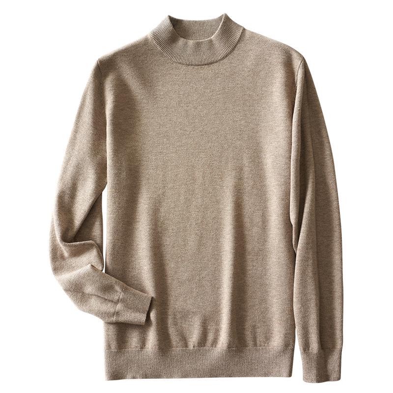 Men's Business Semi-High Collar Thick Knit Pullover Sweater for Autumn and Winter