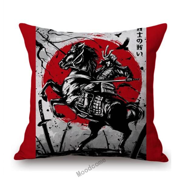 Japanese Ink Painting Geisha Samurai Spirit Tattoo Black Red Sakura Sushi Store Decoration Throw Pillow Case Linen Cushion Cover