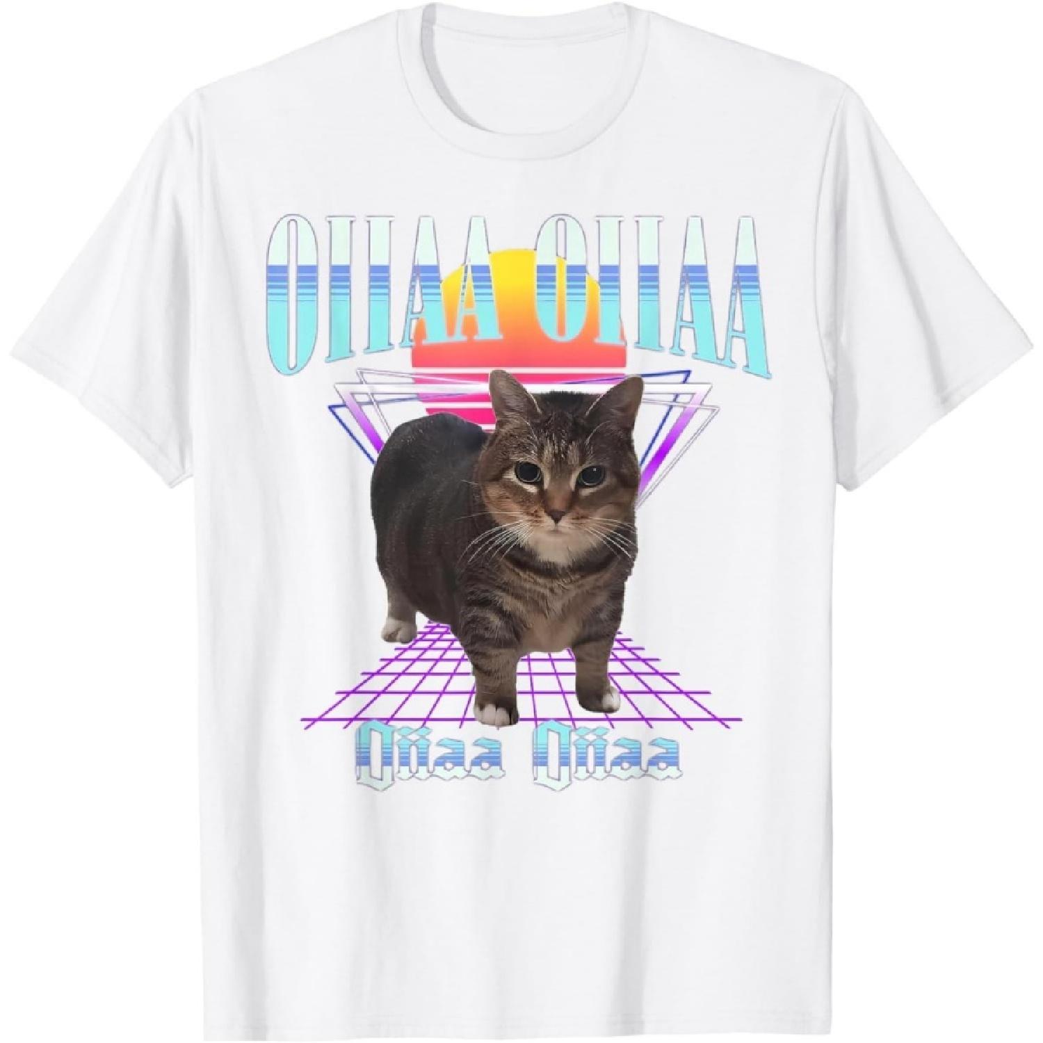 Oiia Oiia Cat Meme Funny Spining Cat Gifts for Men Women Kid T-Shirt XXXXXL белый