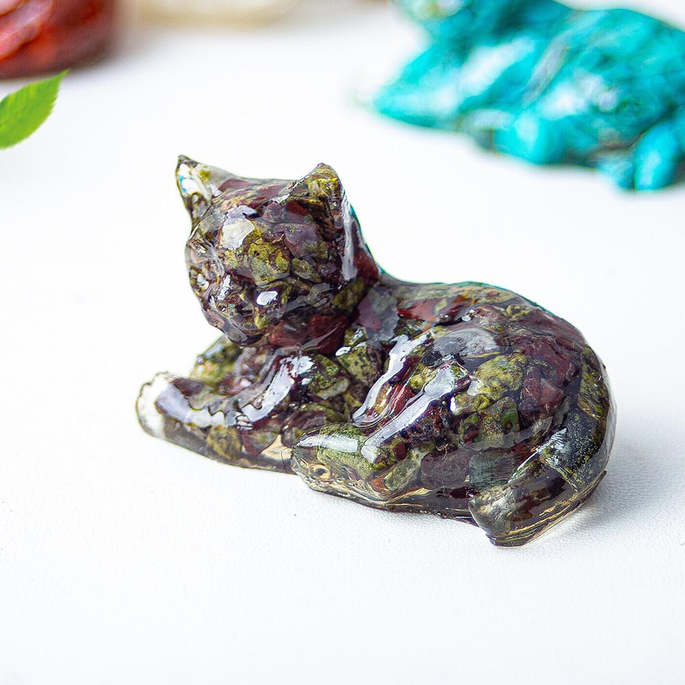 Resin Encrusted Natural Crystal Chips Resin Cat Figurine Home Decor Gift For Friends