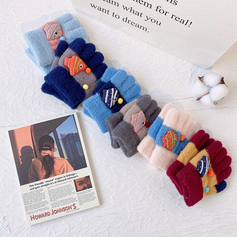

2-4Years Boys Girls Warmth Production Children 2-4 Years Knitted Five-finger Gloves Gloves Mittens серый