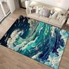 Ocean Waves Pattern Rug with Dynamic Blue and Green Design, Modern Style Suitable for use as an anti-slip for living room bedroom sofas