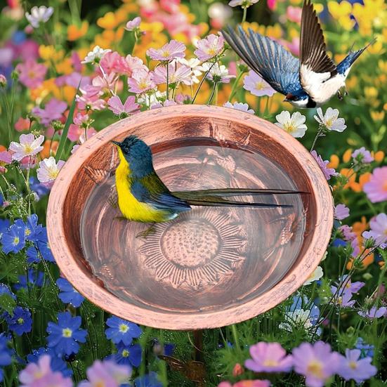 Metal Retro Bird Bath Feeder Bowl with 5-Prong Stake Detachable Decorative Birdbath Garden Water Feeder for Patio Yard Decor