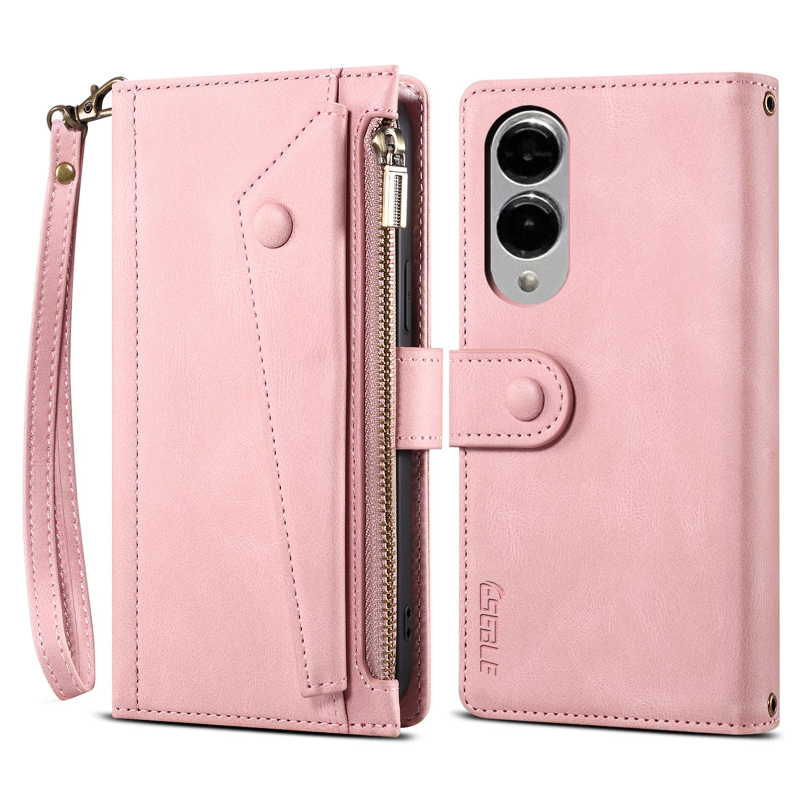 

ESEBLE Star Series For Samsung Galaxy S25 Edge Case Zipper Wallet Leather Stand Phone Cover Rose Gold