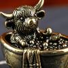 Vintage Lucky Fengshui Highland Cow Figurine Mini Solid Brass Bull Statue for Home Office Desk Decor Animal Collection Gift