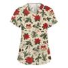 Women's Fashion V-neck Short Sleeve Workwear With Pockets Christmas Printed Tops