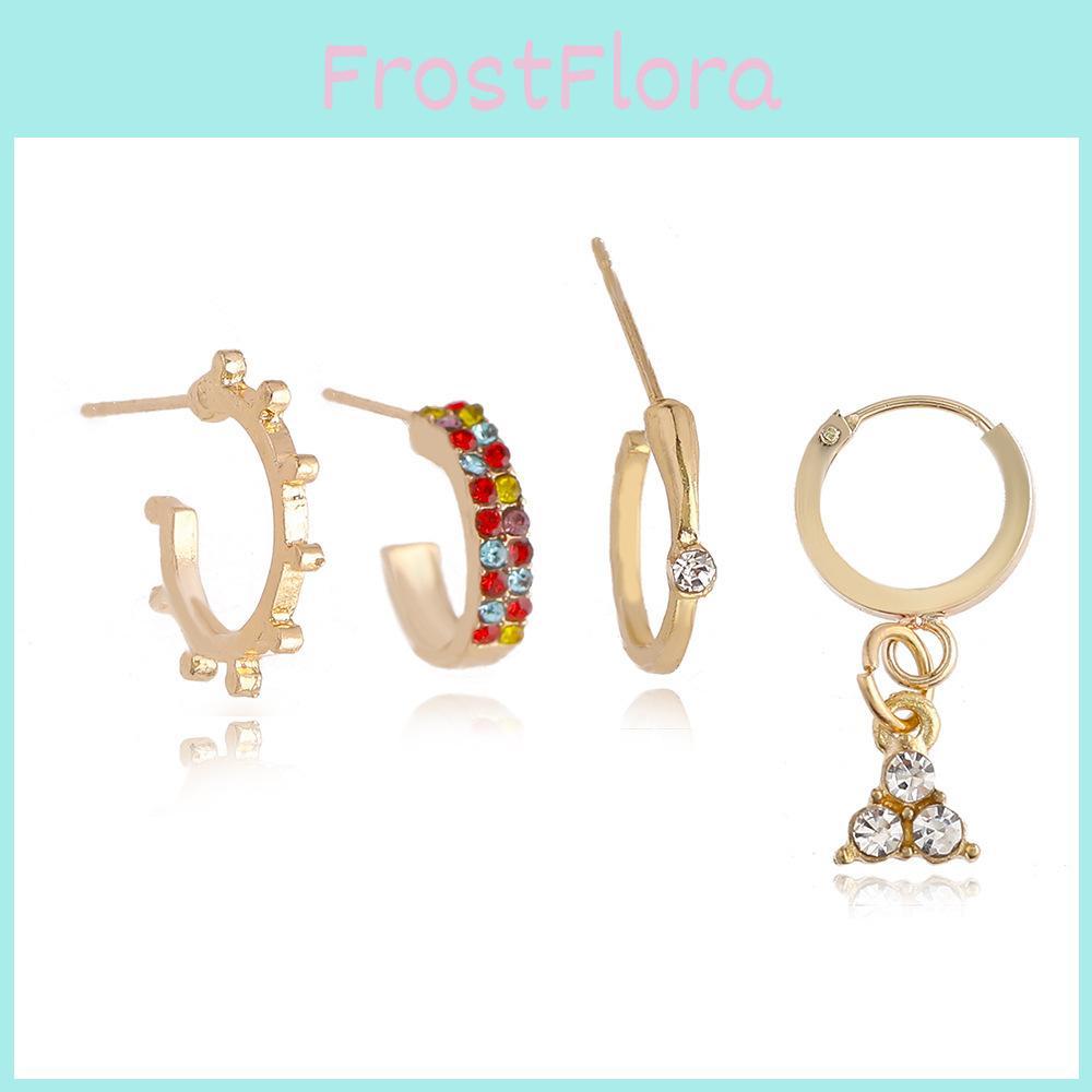 Alloy Contemporary Gold Rhinestone Geometric Stud Earrings Set Women For