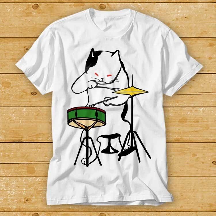 Cat Playing Drums Tshirt Red Eyes Vicious Kitten Music Funny Gift Limited 2188 S
