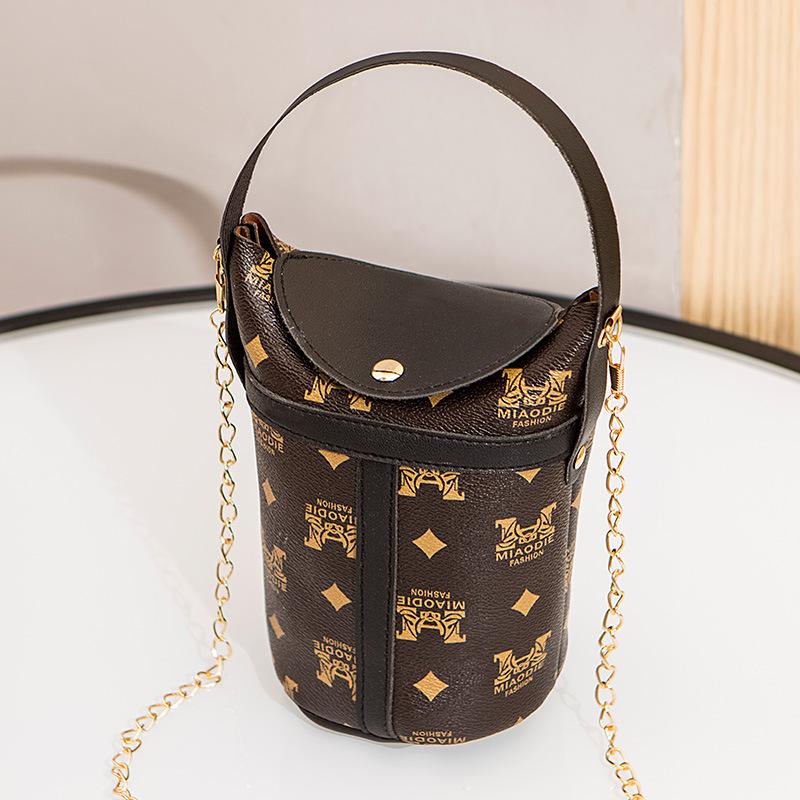 Vintage printed shoulder crossbody bucket bag versatile fashion chain makeup women's bag
