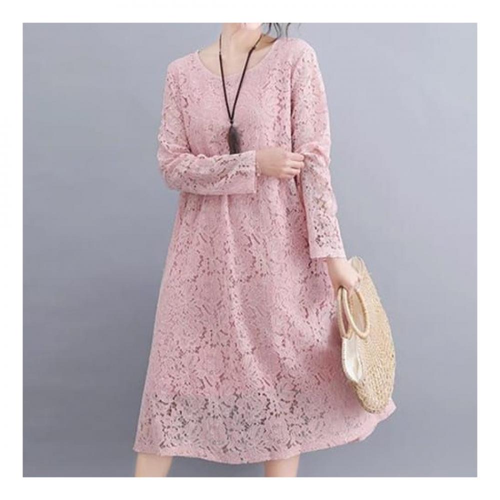 Navava Romantic Lace Round Neck Long Sleeve Dress No718