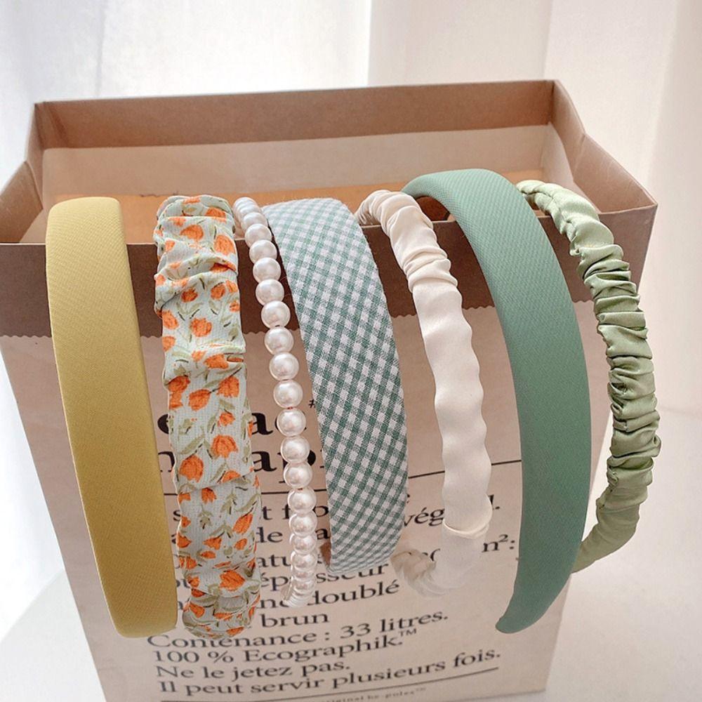 5/7Pcs Pleated Design Fashion Korean Pearl Headband Ladies Hair Accessories Versatile for Summer