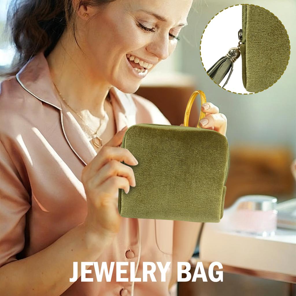 Smyckesförvaringspåse med tofs och dragkedja, Smyckespåse för ringar, hängen, armband, Bärbar smyckesorganisatör