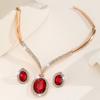 Gold Zinc Alloy Inlaid White Rhinestone Red Crystal Necklace and Earrings Set - Women's Jewelry