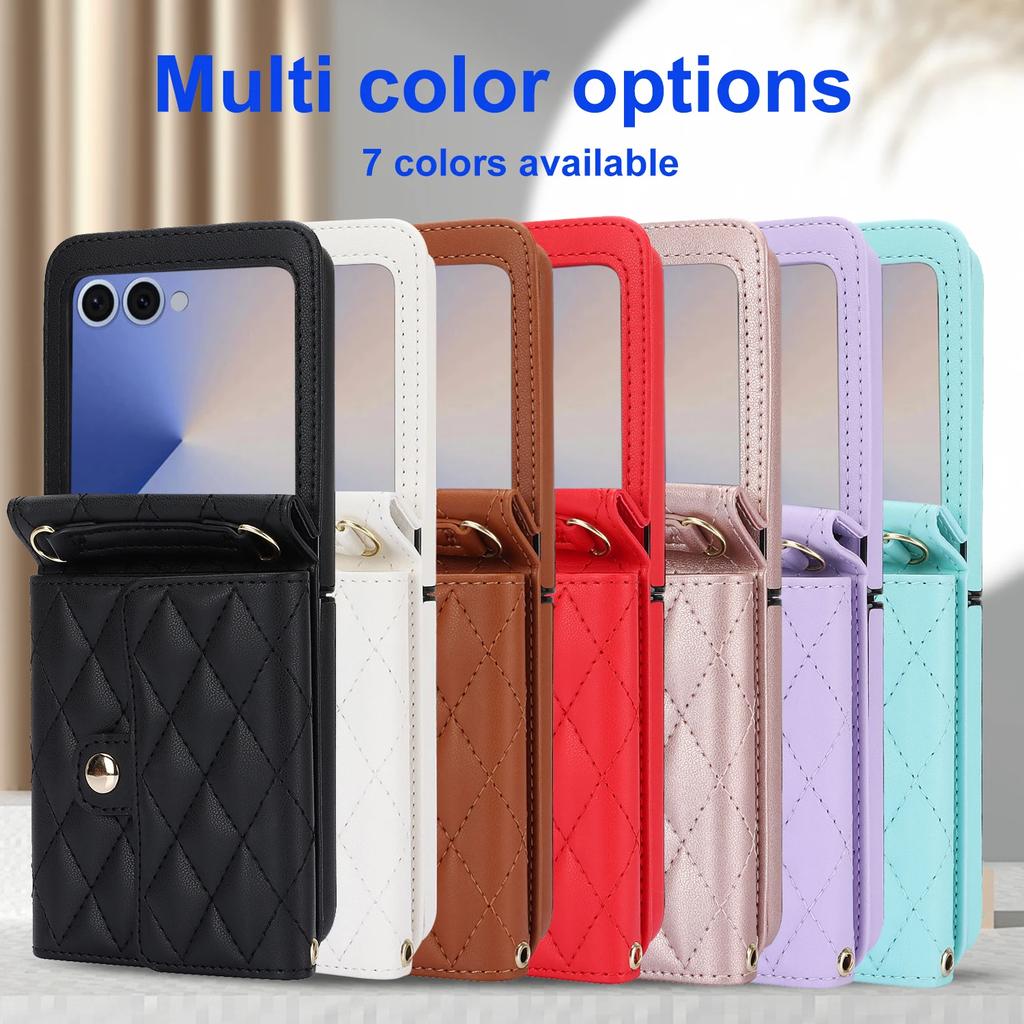 Leather Wallet Crossbody Phone Case for Samsung Galaxy Z Flip 7 fe 6 5 4 3 Flip7 RFID Blocking Card Holder Lanyard Purse Cover