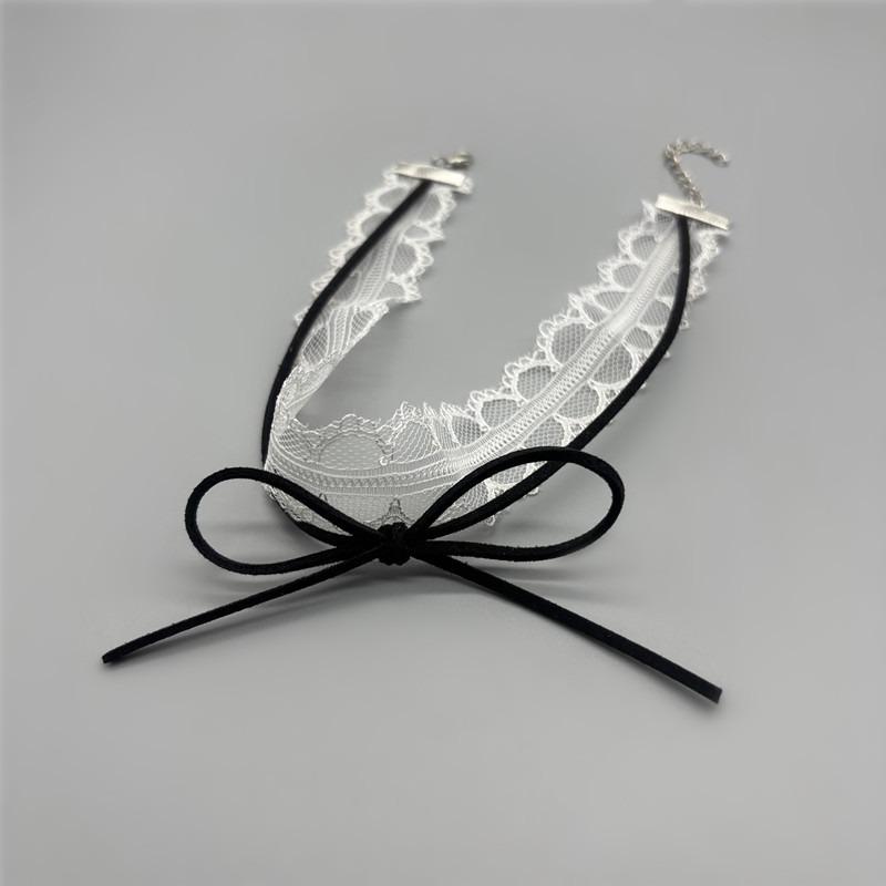 White Lace Bow Choker Clavicle Necklace Korean Style Sweet Women Neck Jewelry