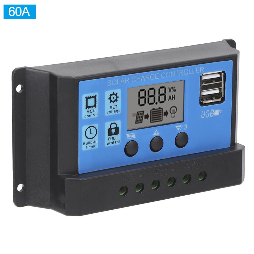 Solar Charge Controller LCD Dual USB PWM Cell Panel Regulator with Load Automatic Identification 12V 24V