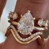 European and American Style Ring Set (three Pieces) Elegant Diamond Ring with Cubic Zirconia Stones Wedding Party Matching Rings