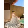 French white moonlight pendulum long dress summer seaside vacation collar suspender skirt super fairy