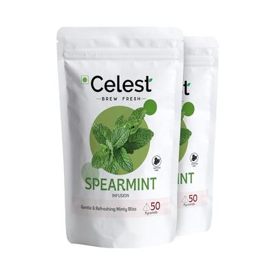 Celest Spearmint Tea Bags 50 X Pack of 2 | Pure Caffeine-Free Herbal Mint Tea for Daily Relaxation and Refreshing Wellness