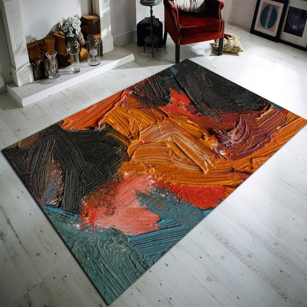 Levende Abstrakt Fluid Art Områdetæppe Moderne Oliebillede Hvirvelprint Tæppe Skridsikkert Vaskbart Gulvmåtte til Stue Soveværelse