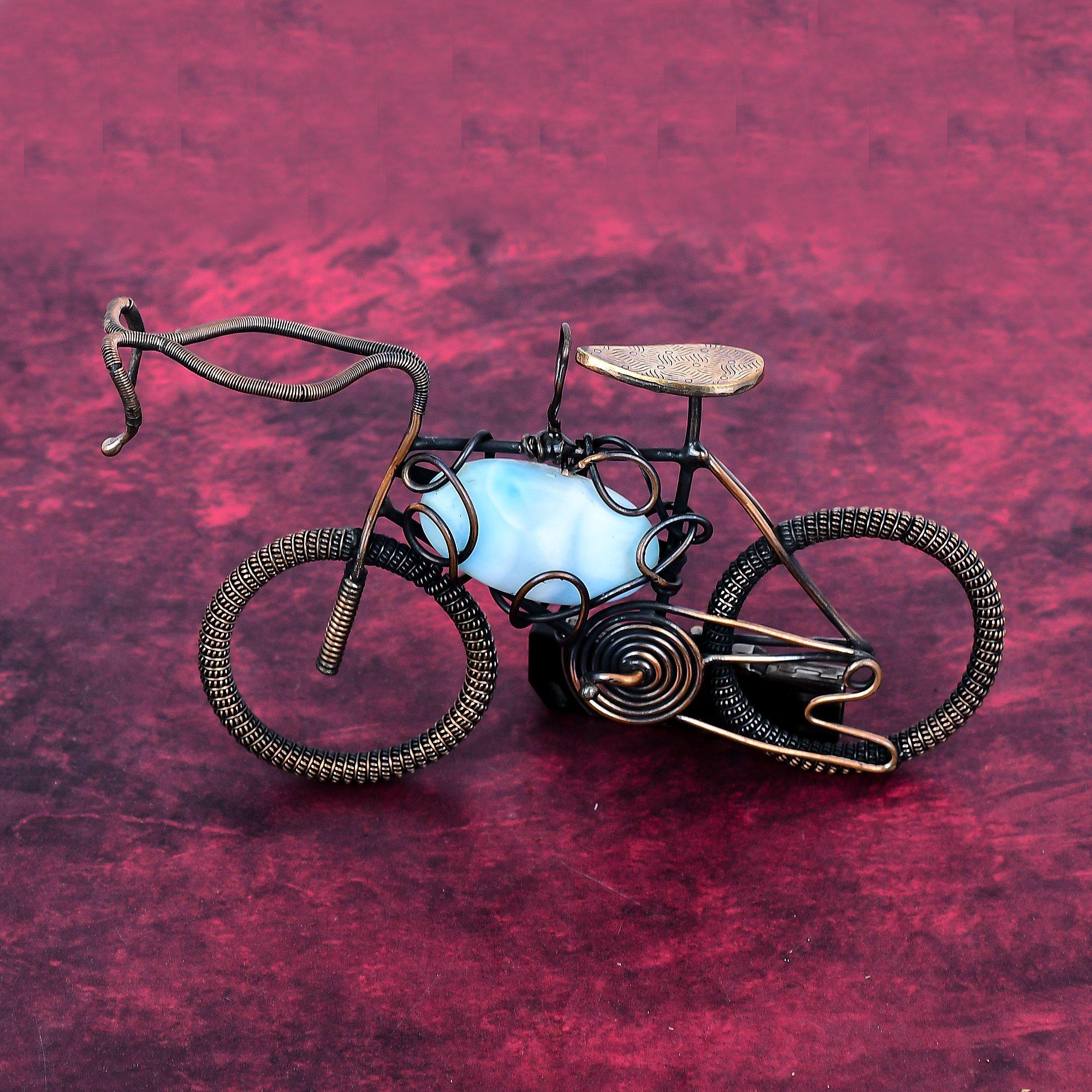 Larimar Real Gemstone Pendant Copper Wire Wrapped Jewelry Handmade Cycle Pendant