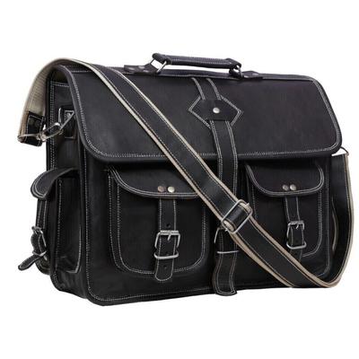 Men's Shoulder Messenger Laptop Briefcase Bag Genuine Goat Leather Vintage Black
