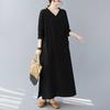 Retro Cotton and Linen V-neck Loose Long Sleeved Dress
