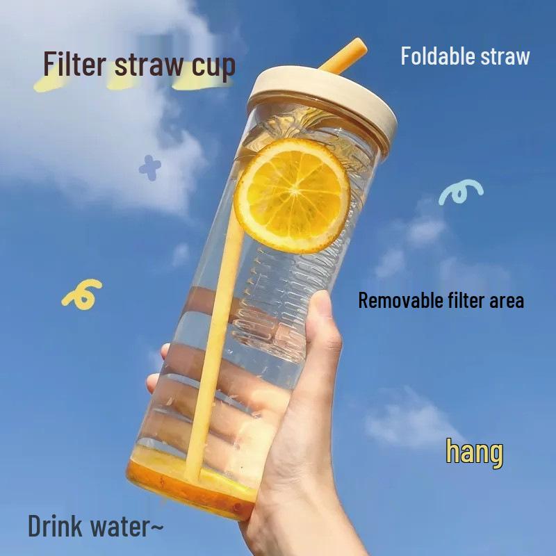 Compact Tea Infuser Straw Cup - Portable Plastic Cup with Water Separation for Students and Girls