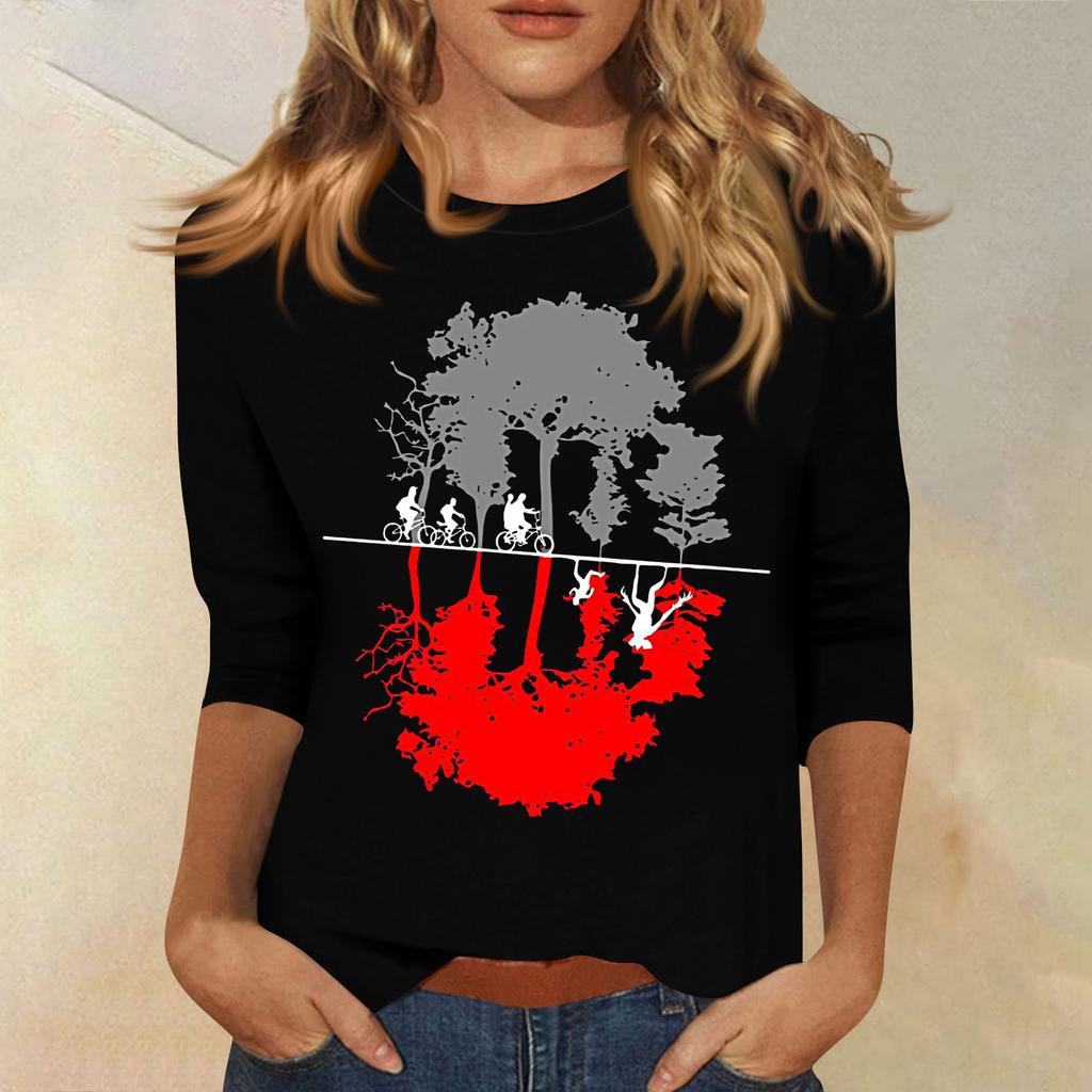 Bluzki z 3/4 rękawem dla kobiet T-shirt Casual Print Tops T-shirt z okrągłym dekoltem Bluzka typu pullover