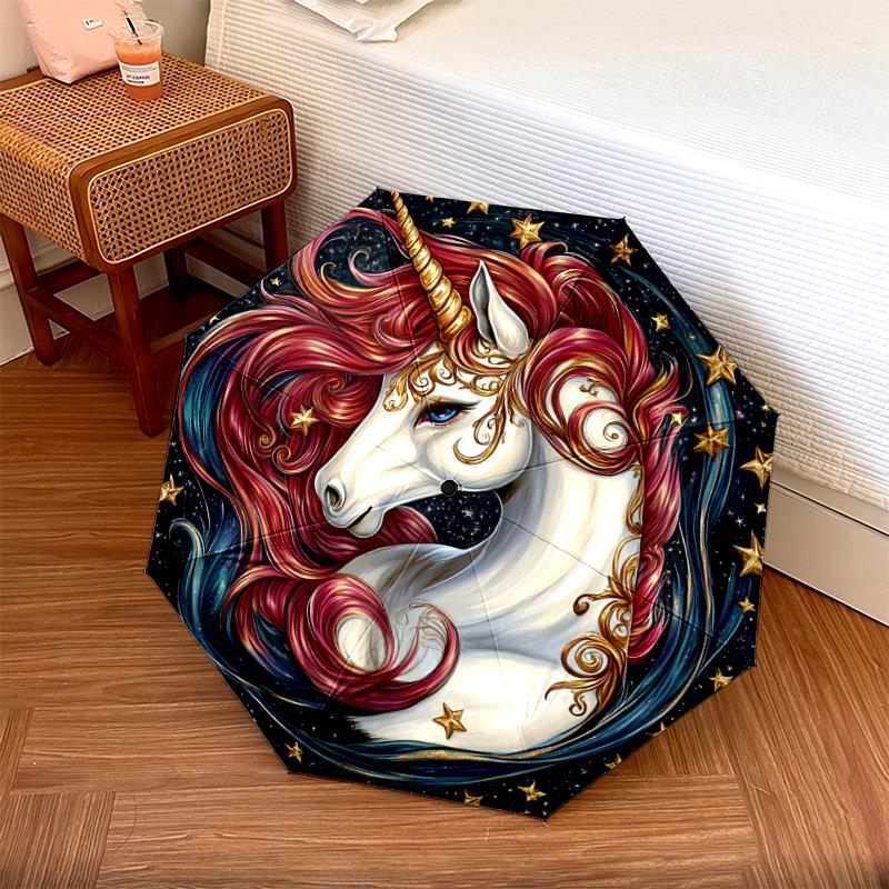 1 PC Automatic Folding Umbrella - Colorful Unicorn Pattern, Portable & Foldable Design with 8 Ribs, Christmas Birthday Gifts