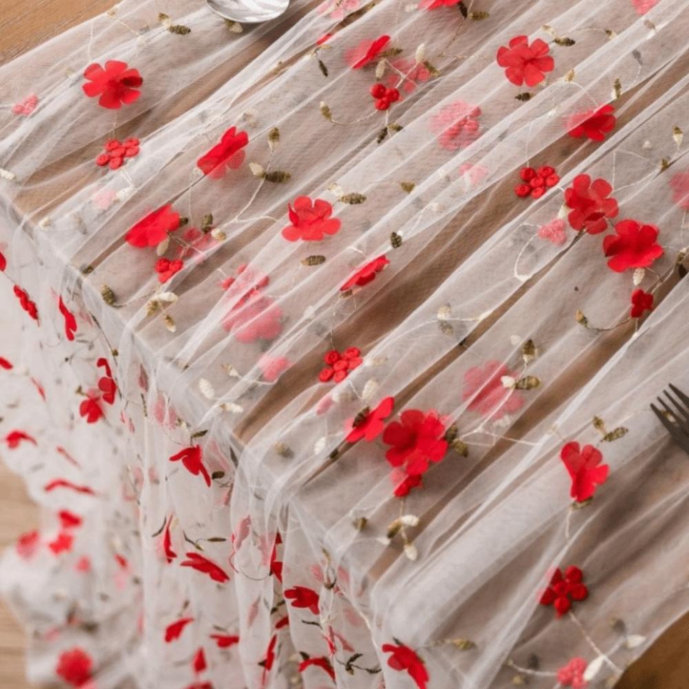 French Style Tulle Table Runner Romantic Table Flag Table Cover Floral Tablecloth Wedding Party