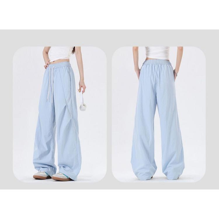 Outdoor Sports Women Ice Silk Pants Summer Stretchy Breathable Wide Leg Casual Trousers Couple Style