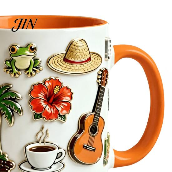 Home Office Coffee Mug Dominican Theme Mug, Ceramic Comfortable Grip Cup, Hot And Artistic Cold Drinks Safe for Use Drinking