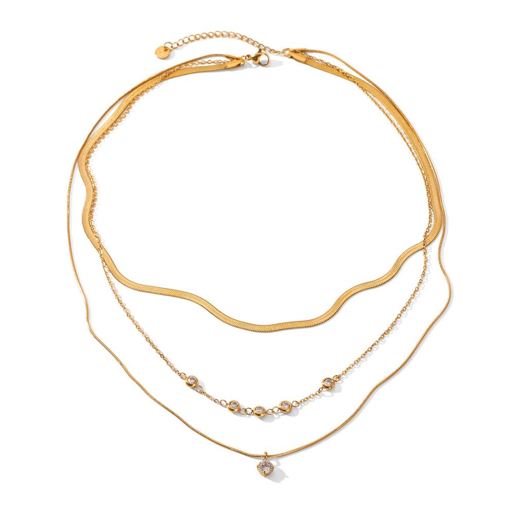 Euro-American Style Multi-layered Titanium Steel Necklace, Light Luxury High-end Zircon Clavicle Chain