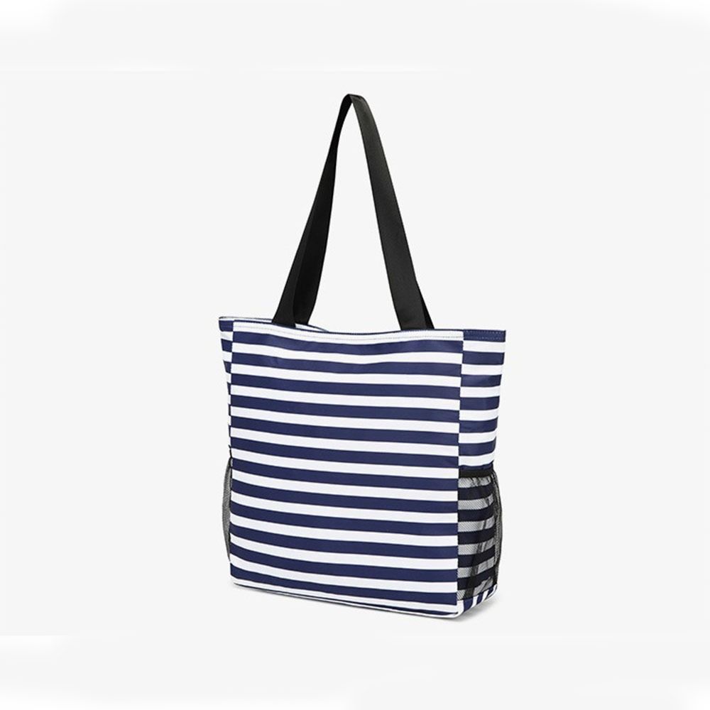 Foldable Women Tote Shoulder Bag Large Capacity Beach Grocery Bag Striped Handbag  Travel Bag