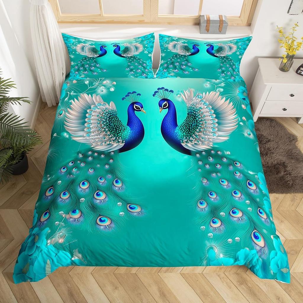 Pfauen Bettbezug Pfauenfeder Druck Bettwäsche Set Mikrofaser Einzel Doppel Queen King Bettdeckenbezug für Mädchen Jungen Studenten Schlafzimmer