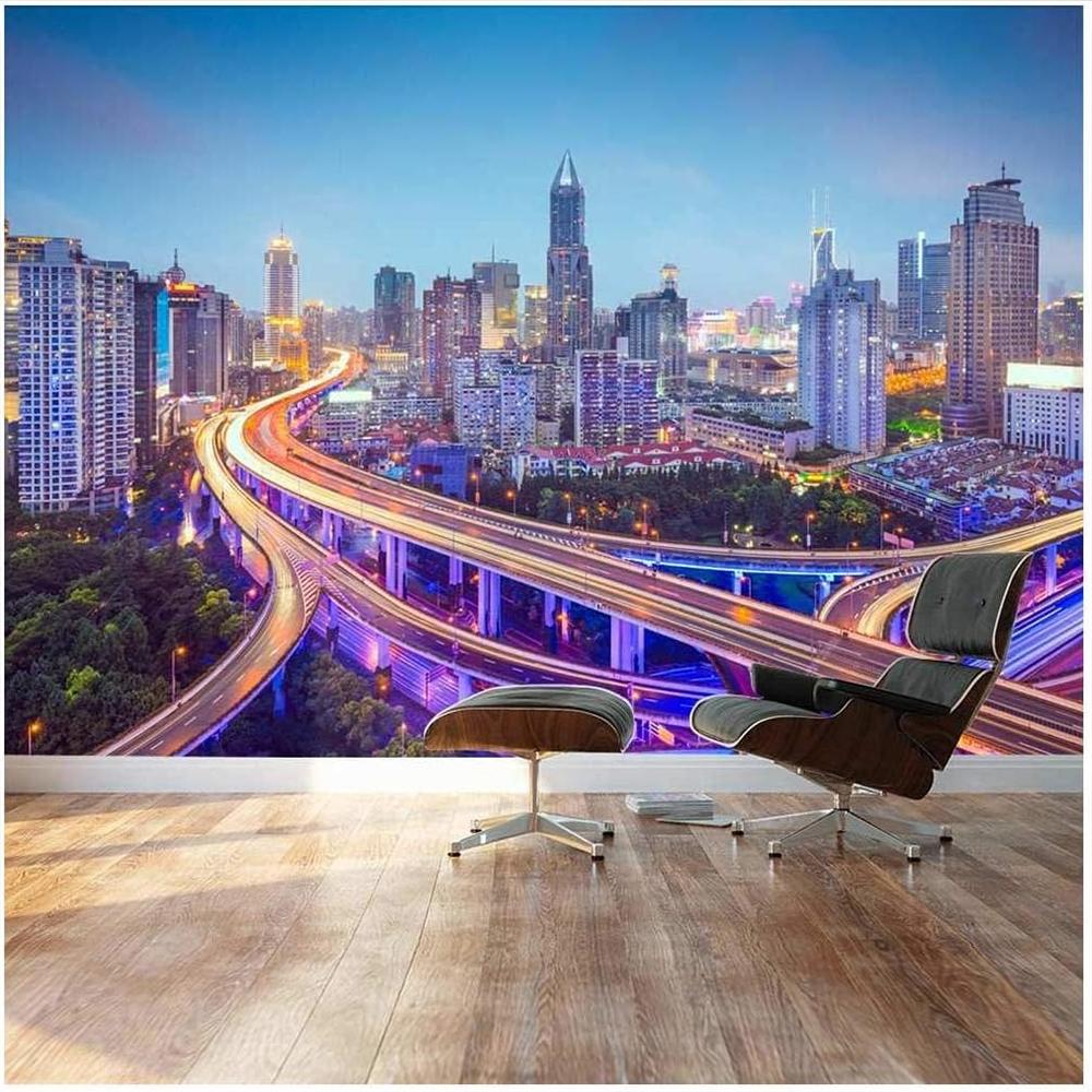 City Large Wall Mural Beautiful City Skyline Traffic Lights On Roads And Bridges Wallpaper Removable Modern Decor Wall Mural