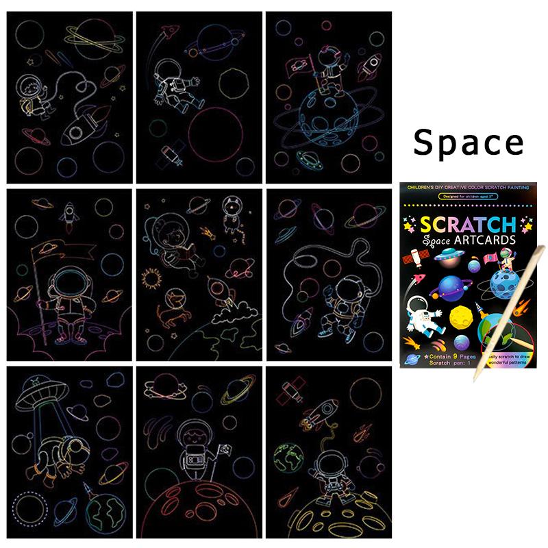 1Set Cartoon Scratching Paper Rainbow Magic Scratch Drawing Graffiti Card Kit Painting Teaching Tools School Artclass Supply ZYF