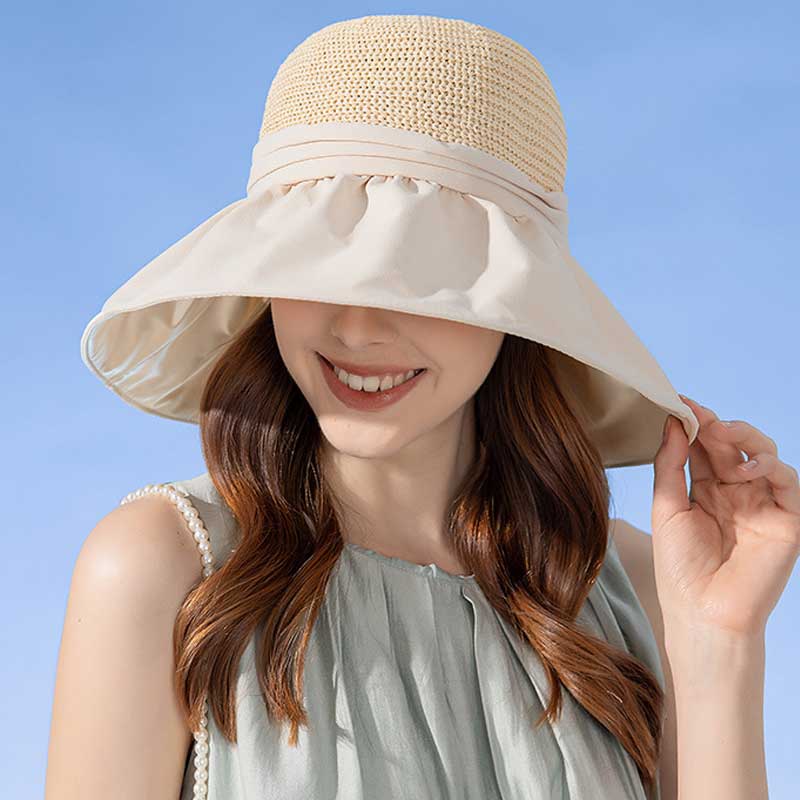 Luxury Summer Bucket Hat for Women Breathable Mesh Spliced 12cm Large Brim Sun Cap Candy Color Elegant Ladies Casual Bow Top Hat