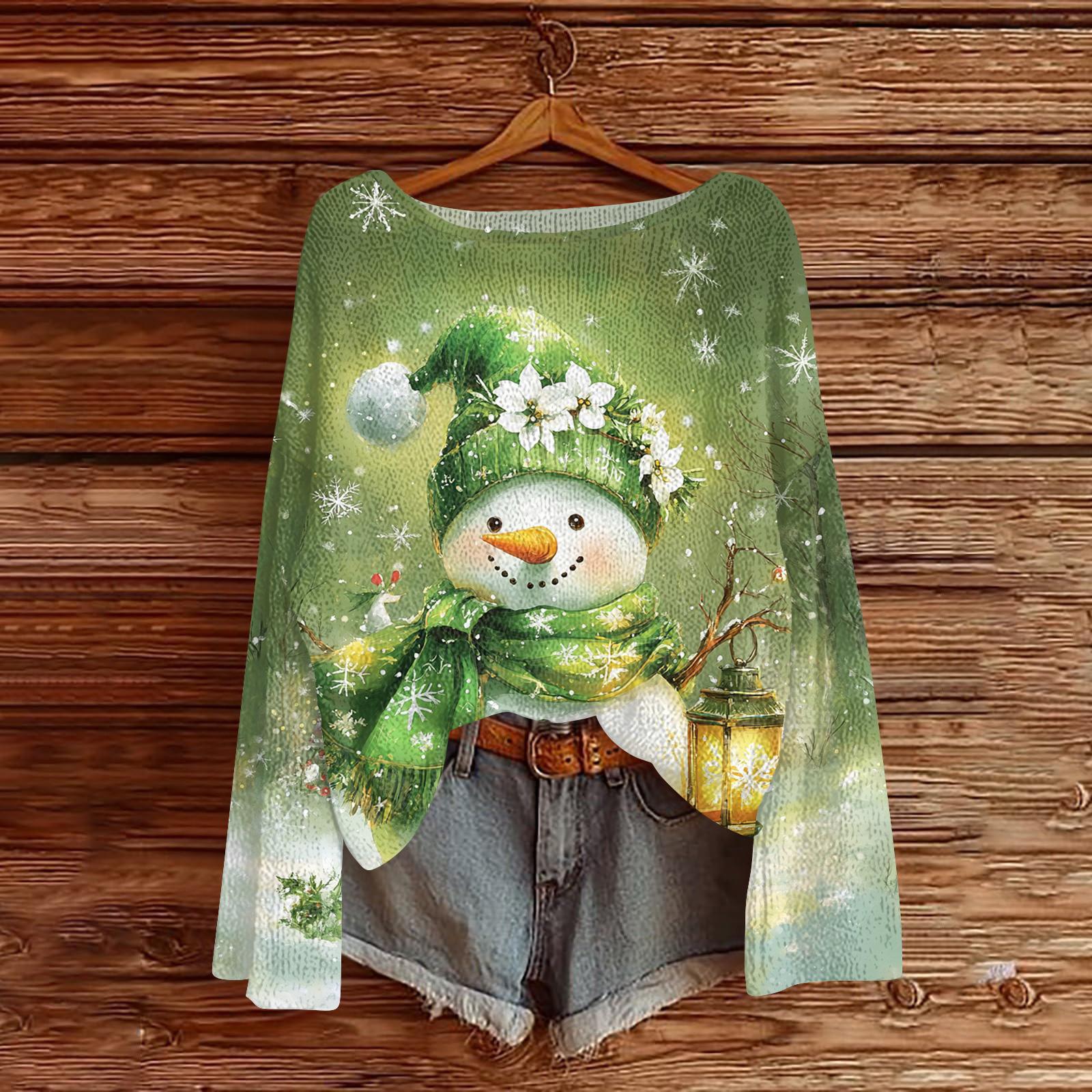 

Женский модный свитер с рождественским принтом, легкий, повседневный трикотажный пуловер с длинным рукавом L зелёный