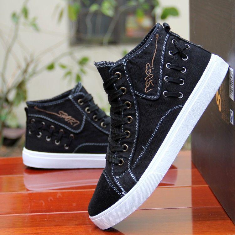 Men's Retro High-Top Canvas Shoes - Velvet-Lined, Warm, Casual, Trendy, Denim-Style for Autumn and Winter