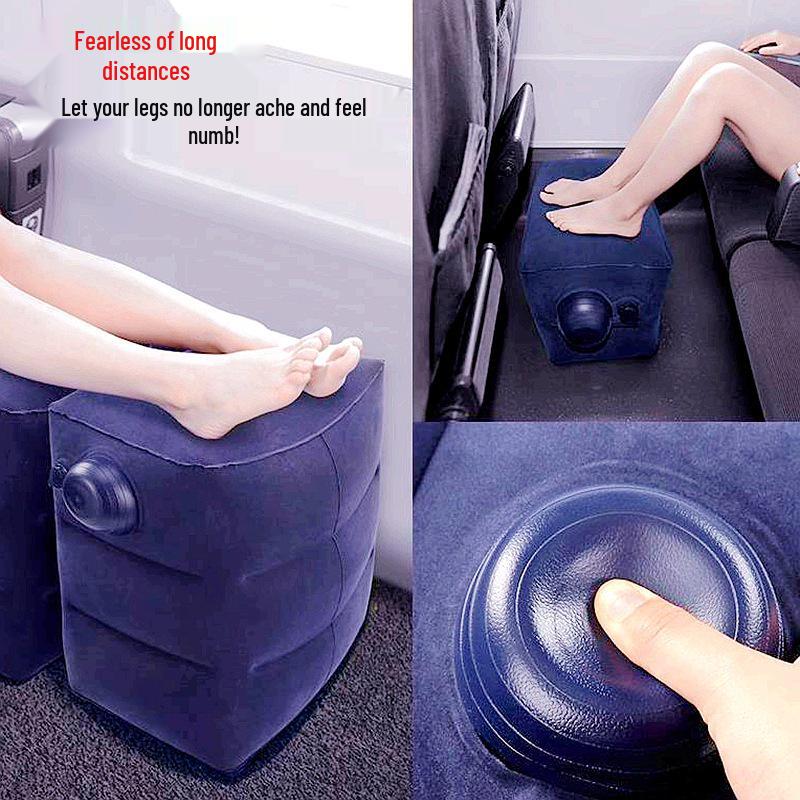 Flocking Press-to-Inflate Travel Footrest: Adjustable Universal Car & Plane Leg Rest