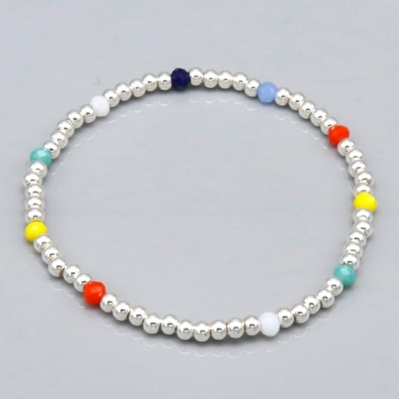 BONBEAU Simple Glass Color Mix Daily Silverball Bracelet Silver Bead Banding Silver Ball Bracelet 2mm, 3mm